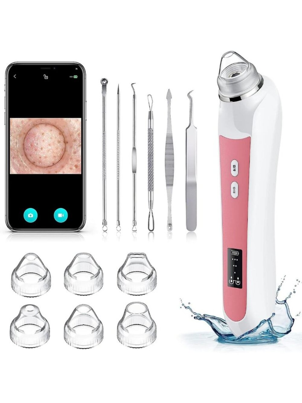 Effective Blackhead Remover Vacuum with Camera, 3 Modes & 6 Suction Heads - Pore